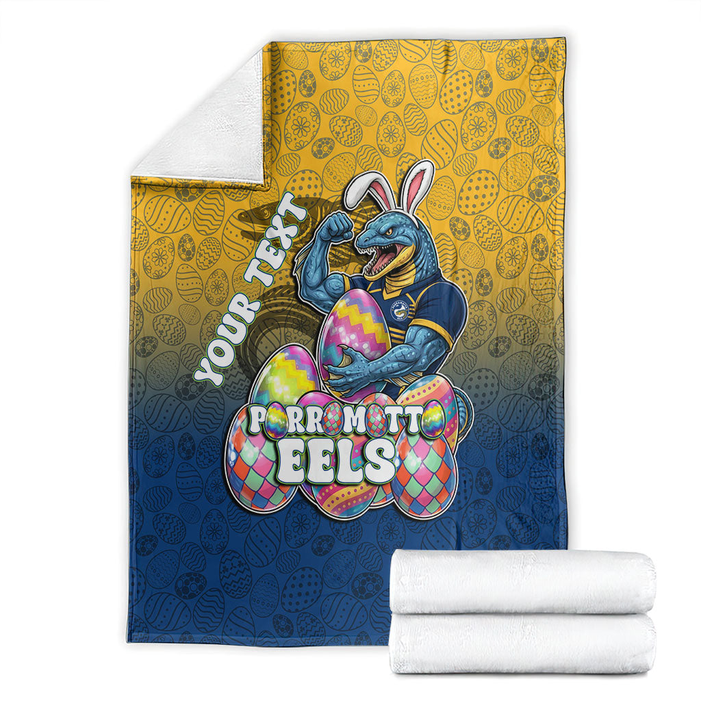 Personalized Parramatta Eels Blanket Easter Mascot - Colorful Eggs Cartoon Style