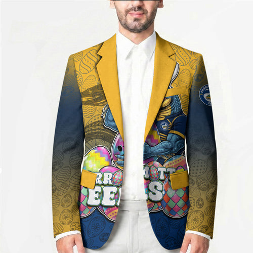 Personalized Parramatta Eels Blazer Easter Mascot - Colorful Eggs Cartoon Style