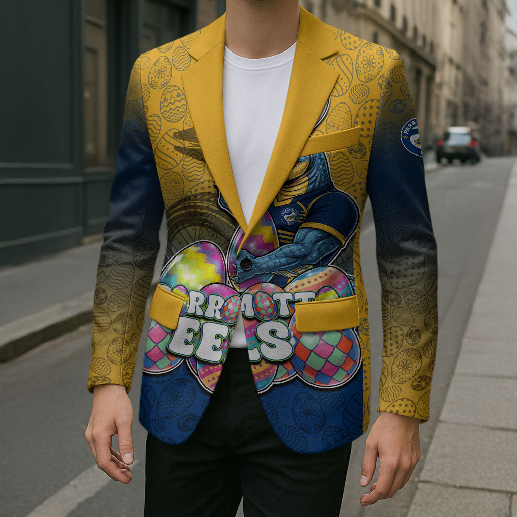 Personalized Parramatta Eels Blazer Easter Mascot - Colorful Eggs Cartoon Style