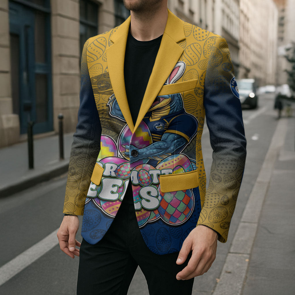 Personalized Parramatta Eels Blazer Easter Mascot - Colorful Eggs Cartoon Style