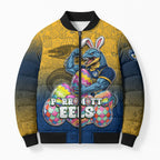 Personalized Parramatta Eels Bomber Puffer Jacket Easter Mascot - Colorful Eggs Cartoon Style