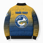 Personalized Parramatta Eels Bomber Puffer Jacket Easter Mascot - Colorful Eggs Cartoon Style