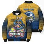 Personalized Parramatta Eels Bomber Puffer Jacket Easter Mascot - Colorful Eggs Cartoon Style