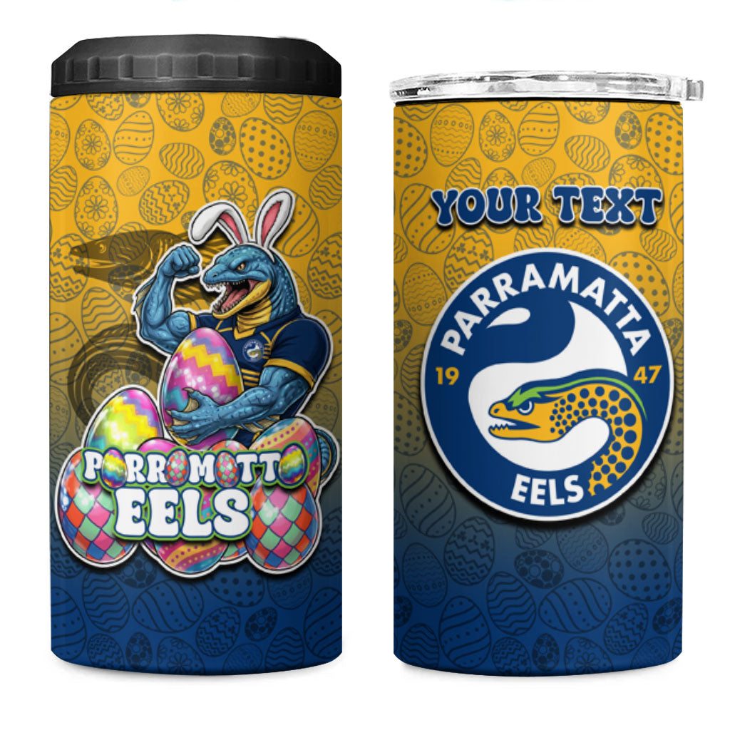Personalized Parramatta Eels 4 in 1 Can Cooler Tumbler Easter Mascot - Colorful Eggs Cartoon Style