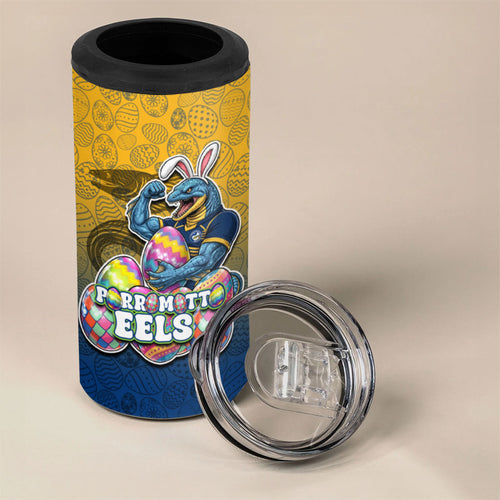 Personalized Parramatta Eels 4 in 1 Can Cooler Tumbler Easter Mascot - Colorful Eggs Cartoon Style