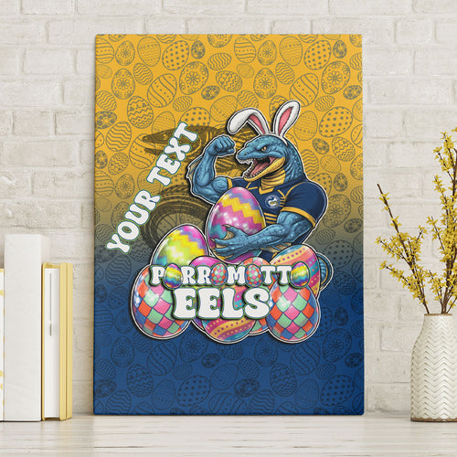 Personalized Parramatta Eels Canvas Wall Art Easter Mascot - Colorful Eggs Cartoon Style