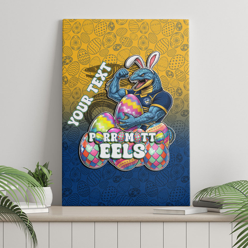 Personalized Parramatta Eels Canvas Wall Art Easter Mascot - Colorful Eggs Cartoon Style