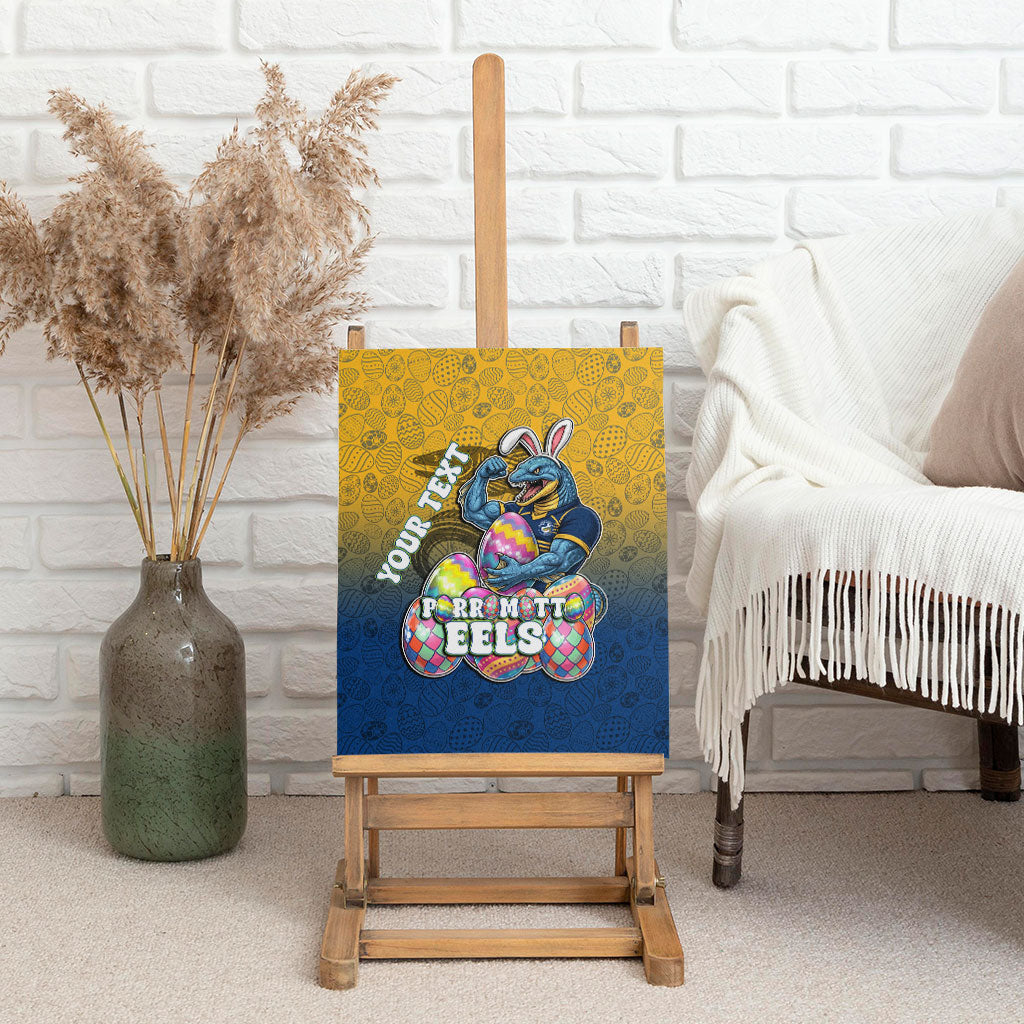 Personalized Parramatta Eels Canvas Wall Art Easter Mascot - Colorful Eggs Cartoon Style