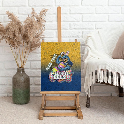 Personalized Parramatta Eels Canvas Wall Art Easter Mascot - Colorful Eggs Cartoon Style