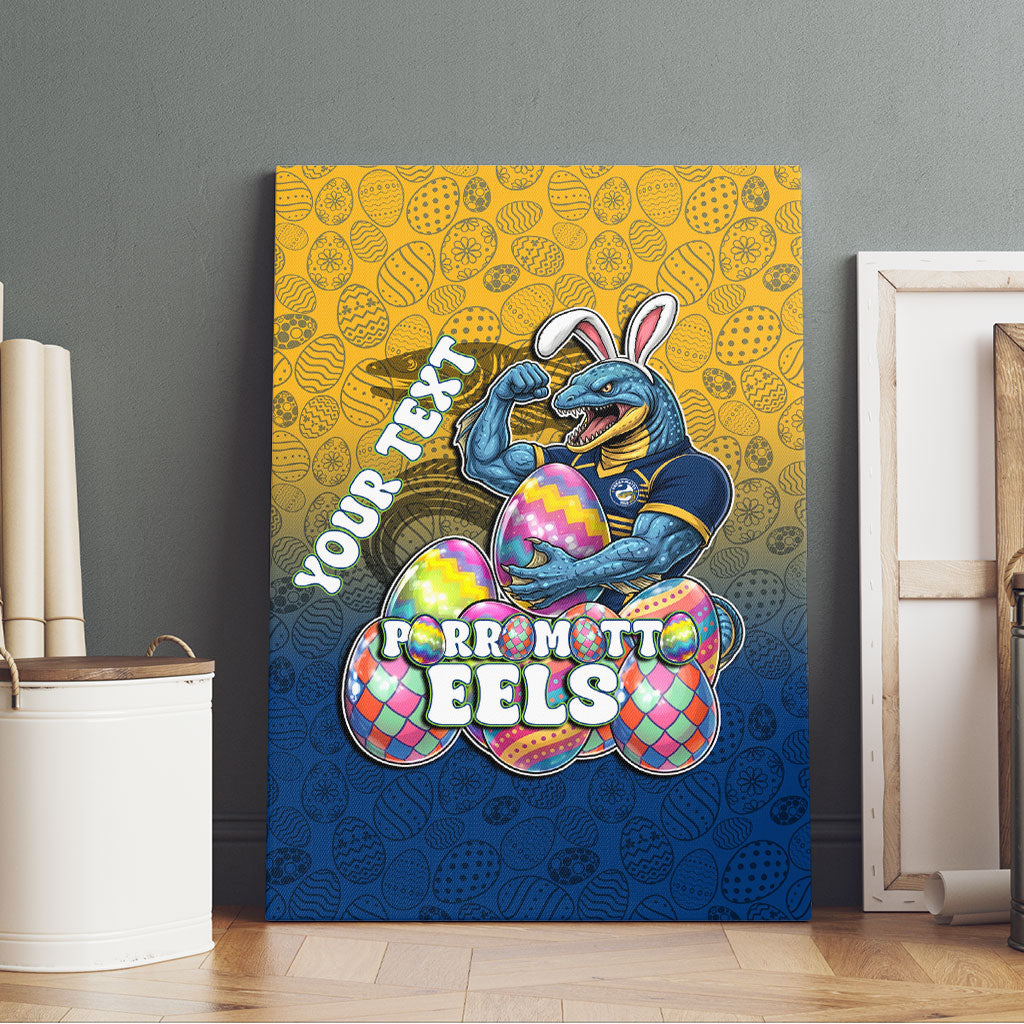 Personalized Parramatta Eels Canvas Wall Art Easter Mascot - Colorful Eggs Cartoon Style