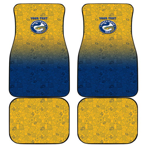 Personalized Parramatta Eels Car Mats Easter Mascot - Colorful Eggs Cartoon Style