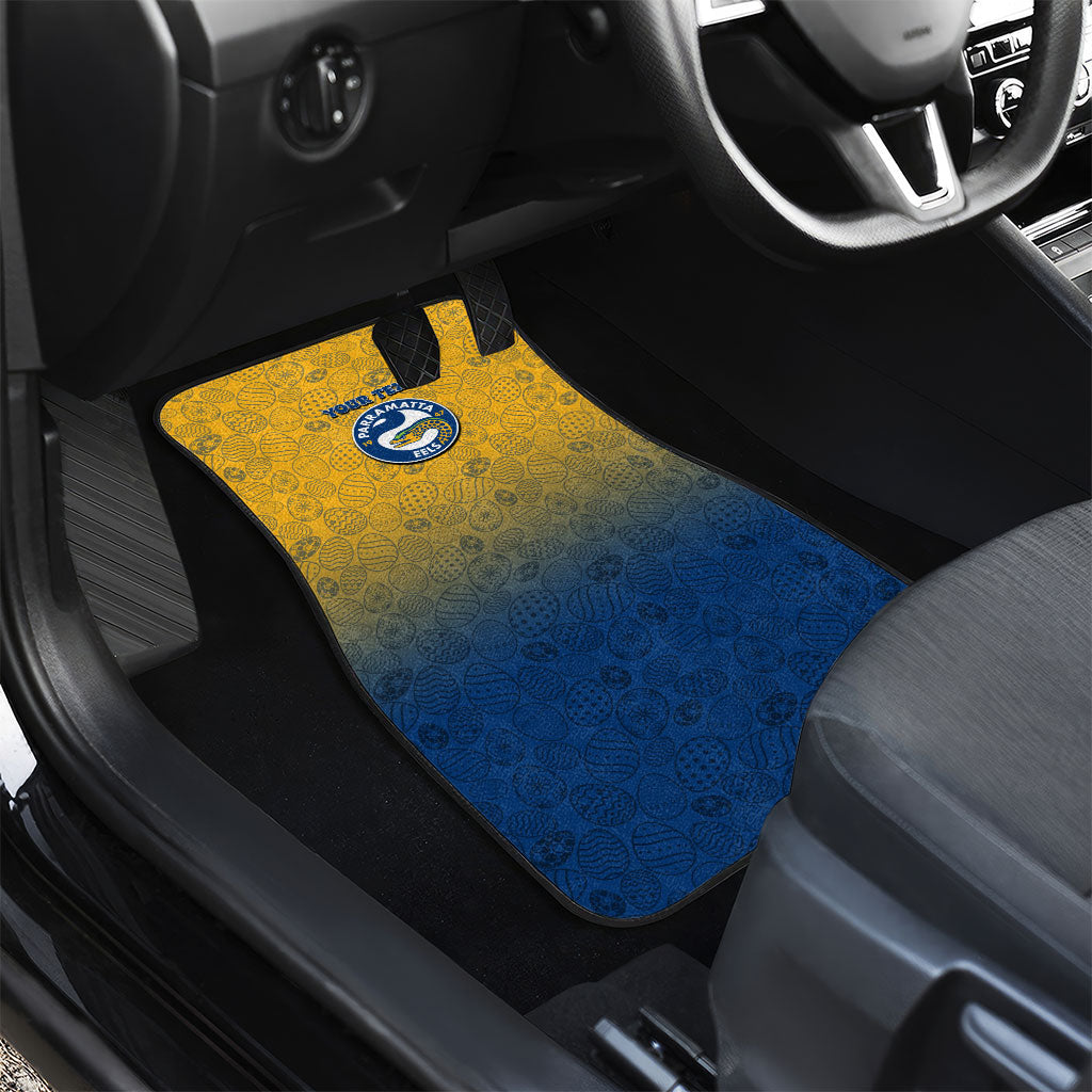 Personalized Parramatta Eels Car Mats Easter Mascot - Colorful Eggs Cartoon Style