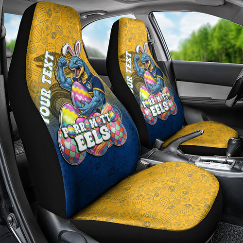Personalized Parramatta Eels Car Seat Cover Easter Mascot - Colorful Eggs Cartoon Style