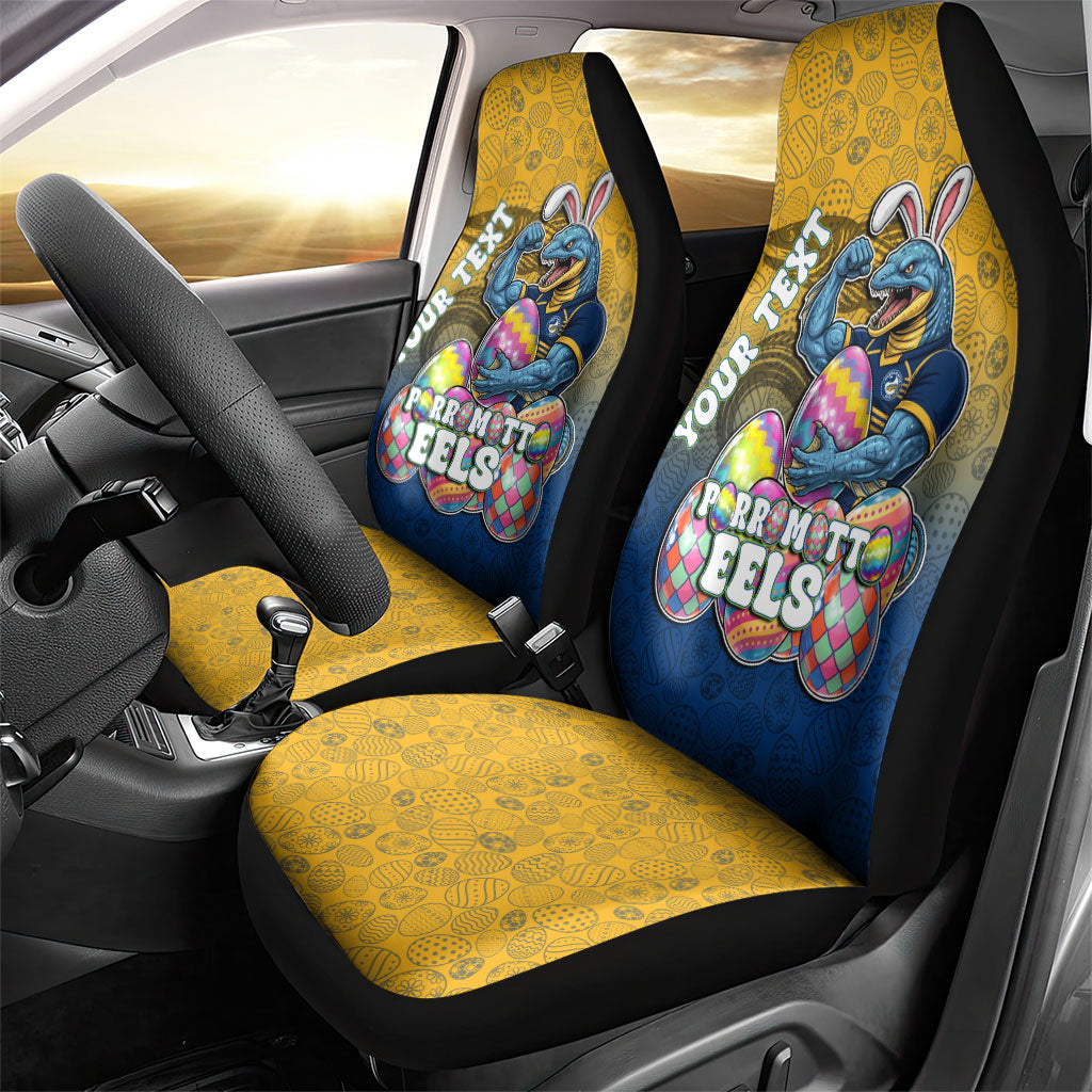 Personalized Parramatta Eels Car Seat Cover Easter Mascot - Colorful Eggs Cartoon Style