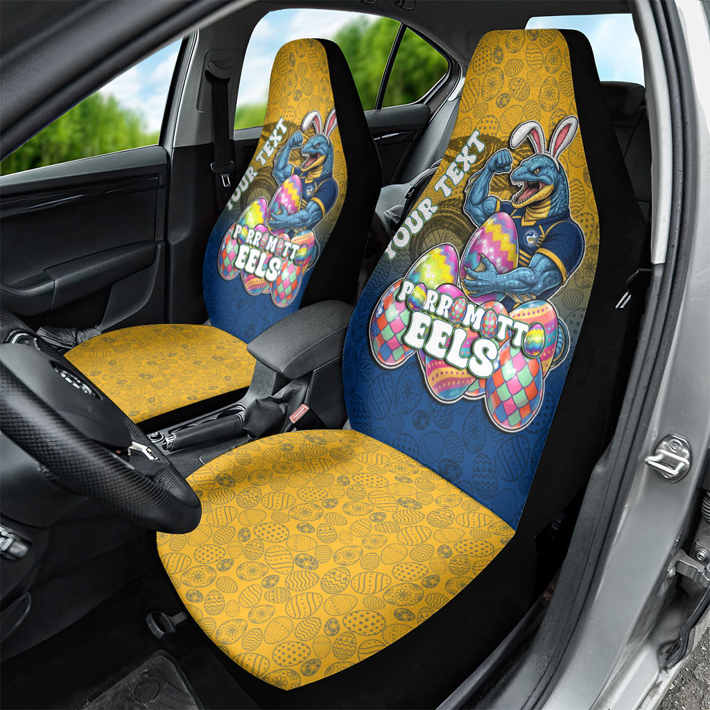 Personalized Parramatta Eels Car Seat Cover Easter Mascot - Colorful Eggs Cartoon Style