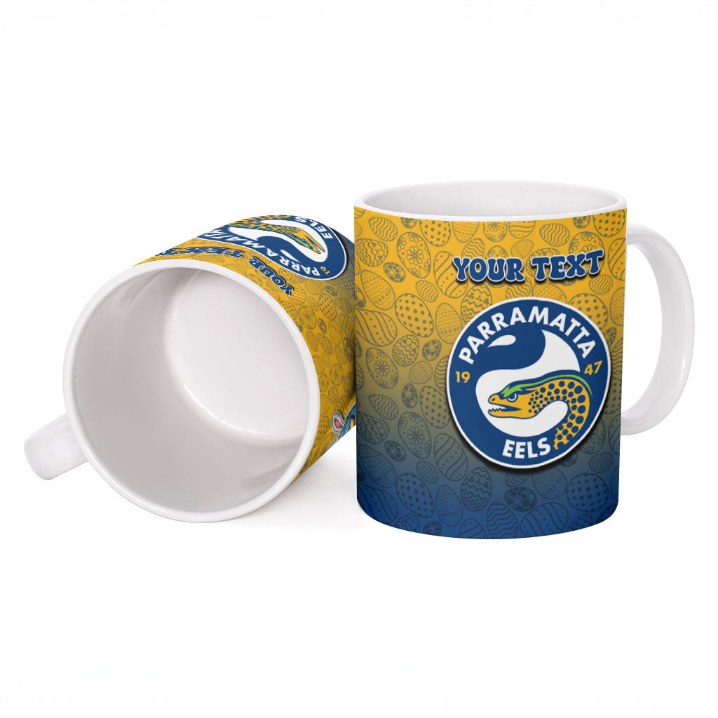 Personalized Parramatta Eels Ceramic Mug Easter Mascot - Colorful Eggs Cartoon Style