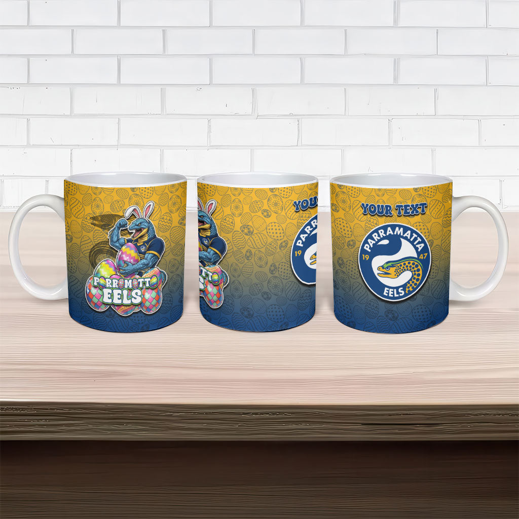 Personalized Parramatta Eels Ceramic Mug Easter Mascot - Colorful Eggs Cartoon Style