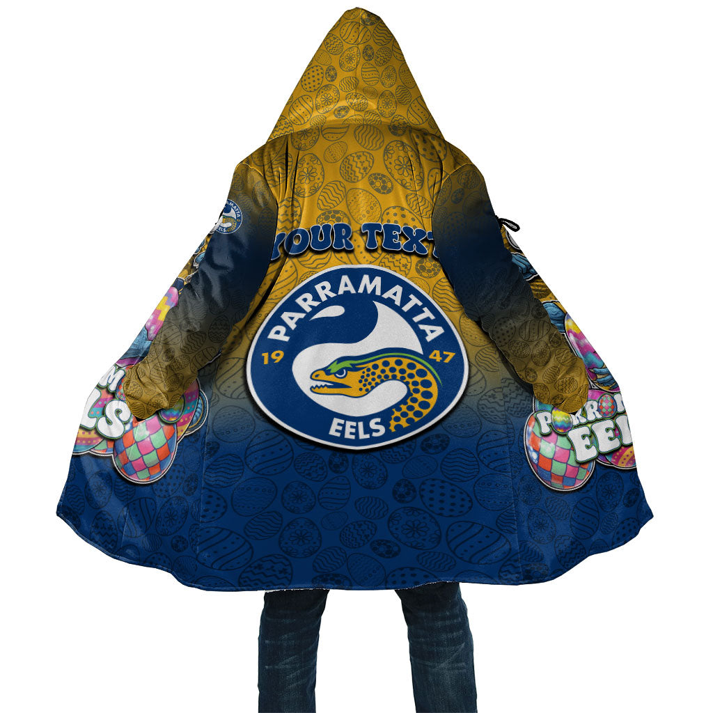 Personalized Parramatta Eels Cloak Easter Mascot - Colorful Eggs Cartoon Style