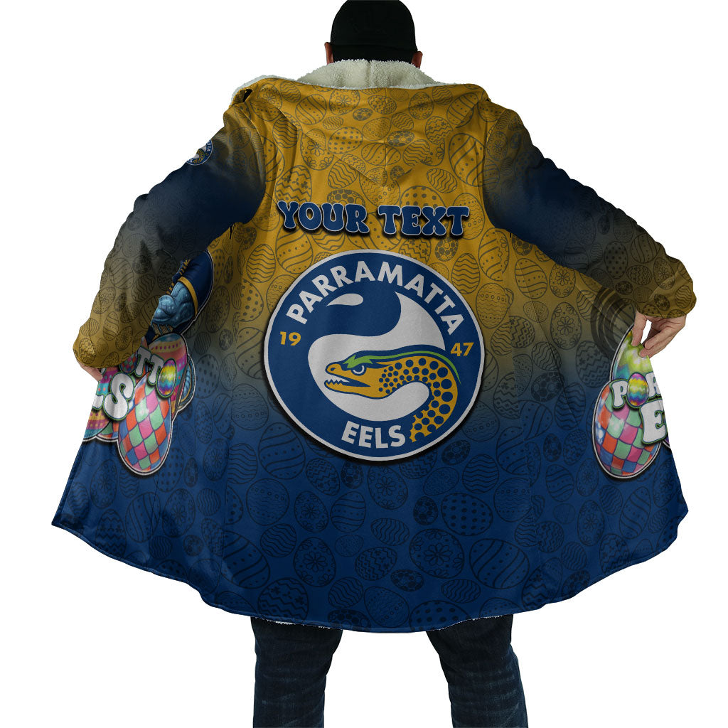 Personalized Parramatta Eels Cloak Easter Mascot - Colorful Eggs Cartoon Style