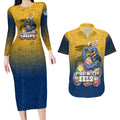 Personalized Parramatta Eels Couples Matching Long Sleeve Bodycon Dress and Hawaiian Shirt Easter Mascot - Colorful Eggs Cartoon Style
