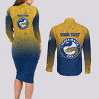 Personalized Parramatta Eels Couples Matching Long Sleeve Bodycon Dress and Long Sleeve Button Shirt Easter Mascot - Colorful Eggs Cartoon Style