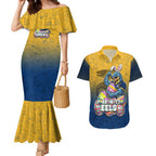 Personalized Parramatta Eels Couples Matching Mermaid Dress and Hawaiian Shirt Easter Mascot - Colorful Eggs Cartoon Style