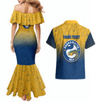 Personalized Parramatta Eels Couples Matching Mermaid Dress and Hawaiian Shirt Easter Mascot - Colorful Eggs Cartoon Style