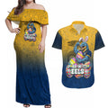 Personalized Parramatta Eels Couples Matching Off Shoulder Maxi Dress and Hawaiian Shirt Easter Mascot - Colorful Eggs Cartoon Style