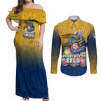 Personalized Parramatta Eels Couples Matching Off Shoulder Maxi Dress and Long Sleeve Button Shirt Easter Mascot - Colorful Eggs Cartoon Style