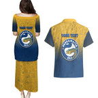 Personalized Parramatta Eels Couples Matching Puletasi and Hawaiian Shirt Easter Mascot - Colorful Eggs Cartoon Style