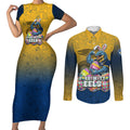 Personalized Parramatta Eels Couples Matching Short Sleeve Bodycon Dress and Long Sleeve Button Shirt Easter Mascot - Colorful Eggs Cartoon Style
