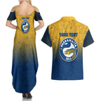 Personalized Parramatta Eels Couples Matching Summer Maxi Dress and Hawaiian Shirt Easter Mascot - Colorful Eggs Cartoon Style