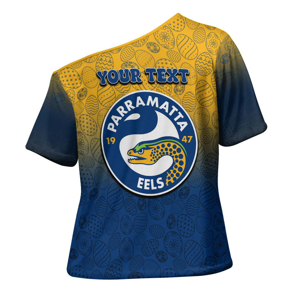 Personalized Parramatta Eels Cross Shoulder Shirt Easter Mascot - Colorful Eggs Cartoon Style