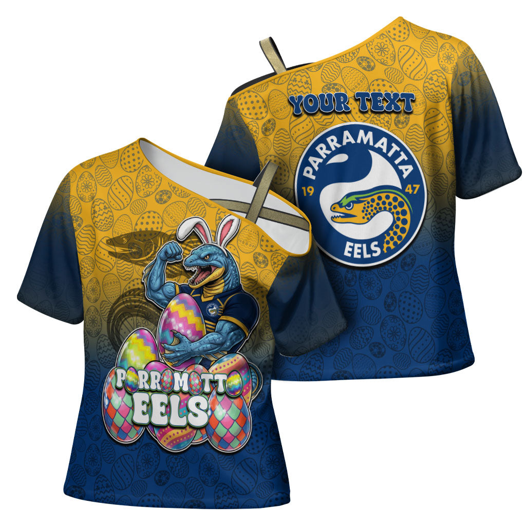 Personalized Parramatta Eels Cross Shoulder Shirt Easter Mascot - Colorful Eggs Cartoon Style