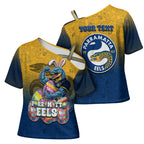 Personalized Parramatta Eels Cross Shoulder Shirt Easter Mascot - Colorful Eggs Cartoon Style