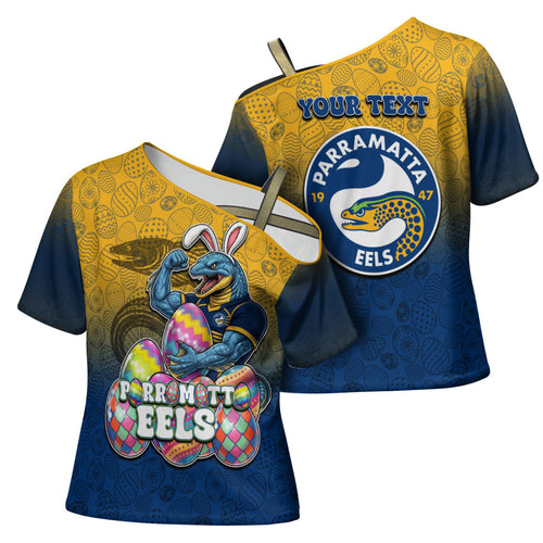 Personalized Parramatta Eels Cross Shoulder Shirt Easter Mascot - Colorful Eggs Cartoon Style