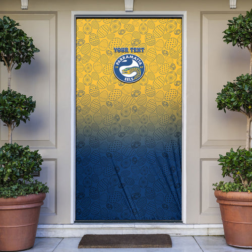 Personalized Parramatta Eels Door Cover Easter Mascot - Colorful Eggs Cartoon Style