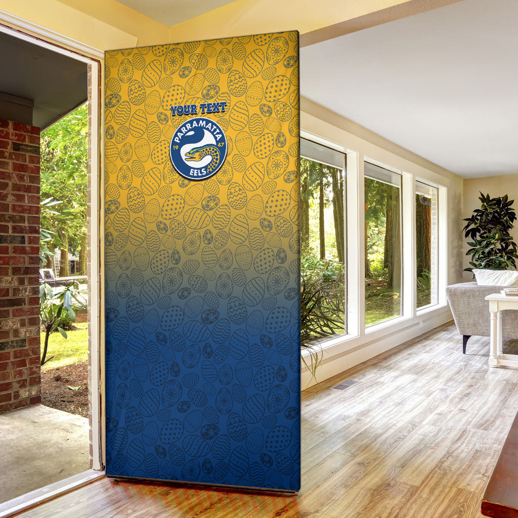 Personalized Parramatta Eels Door Cover Easter Mascot - Colorful Eggs Cartoon Style