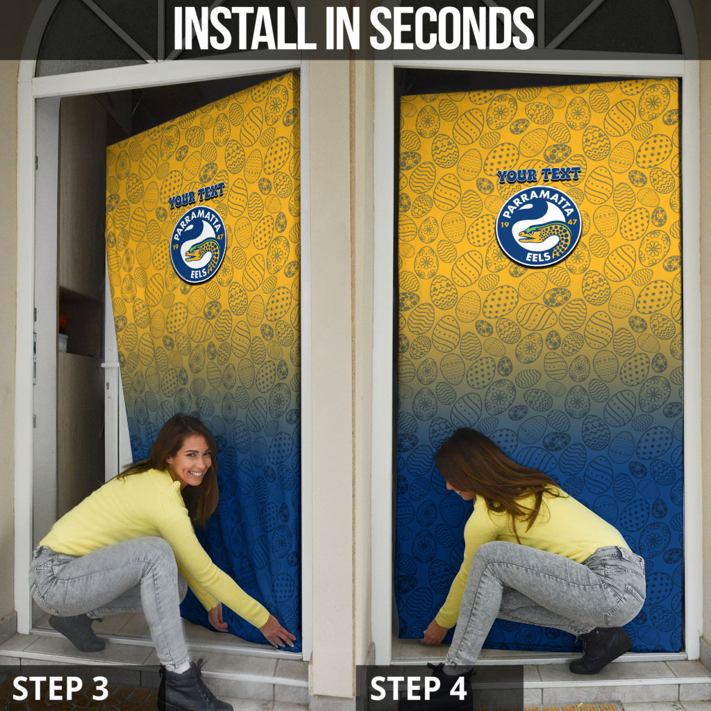Personalized Parramatta Eels Door Cover Easter Mascot - Colorful Eggs Cartoon Style