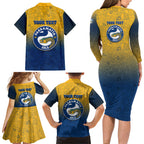 Personalized Parramatta Eels Family Matching Long Sleeve Bodycon Dress and Hawaiian Shirt Easter Mascot - Colorful Eggs Cartoon Style