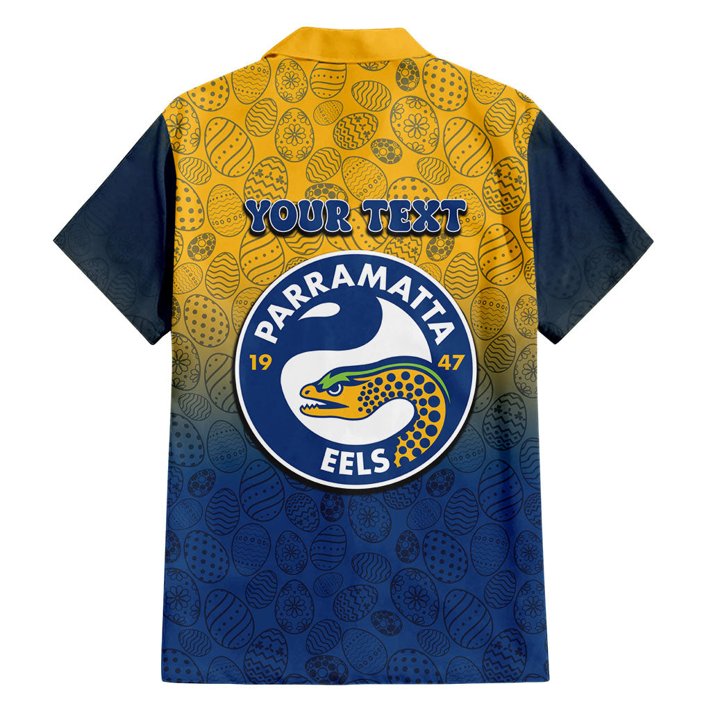 Personalized Parramatta Eels Family Matching Long Sleeve Bodycon Dress and Hawaiian Shirt Easter Mascot - Colorful Eggs Cartoon Style