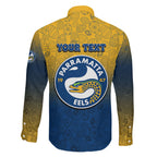 Personalized Parramatta Eels Family Matching Long Sleeve Bodycon Dress and Hawaiian Shirt Easter Mascot - Colorful Eggs Cartoon Style