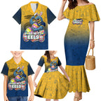 Personalized Parramatta Eels Family Matching Mermaid Dress and Hawaiian Shirt Easter Mascot - Colorful Eggs Cartoon Style
