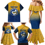 Personalized Parramatta Eels Family Matching Mermaid Dress and Hawaiian Shirt Easter Mascot - Colorful Eggs Cartoon Style