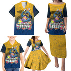Personalized Parramatta Eels Family Matching Puletasi and Hawaiian Shirt Easter Mascot - Colorful Eggs Cartoon Style