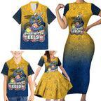 Personalized Parramatta Eels Family Matching Short Sleeve Bodycon Dress and Hawaiian Shirt Easter Mascot - Colorful Eggs Cartoon Style