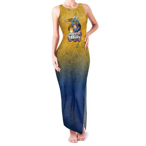 Personalized Parramatta Eels Family Matching Tank Maxi Dress and Hawaiian Shirt Easter Mascot - Colorful Eggs Cartoon Style