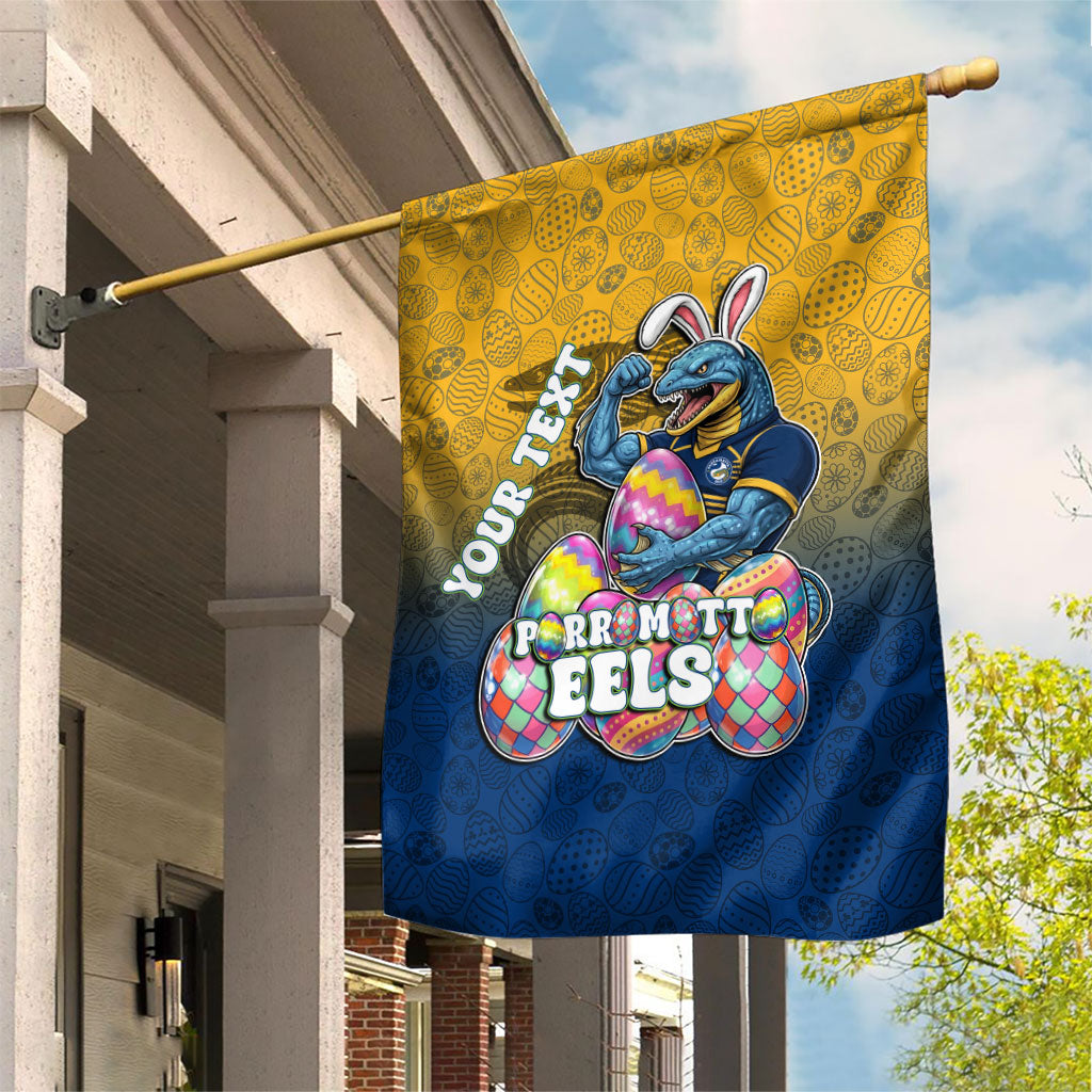 Personalized Parramatta Eels Garden Flag Easter Mascot - Colorful Eggs Cartoon Style