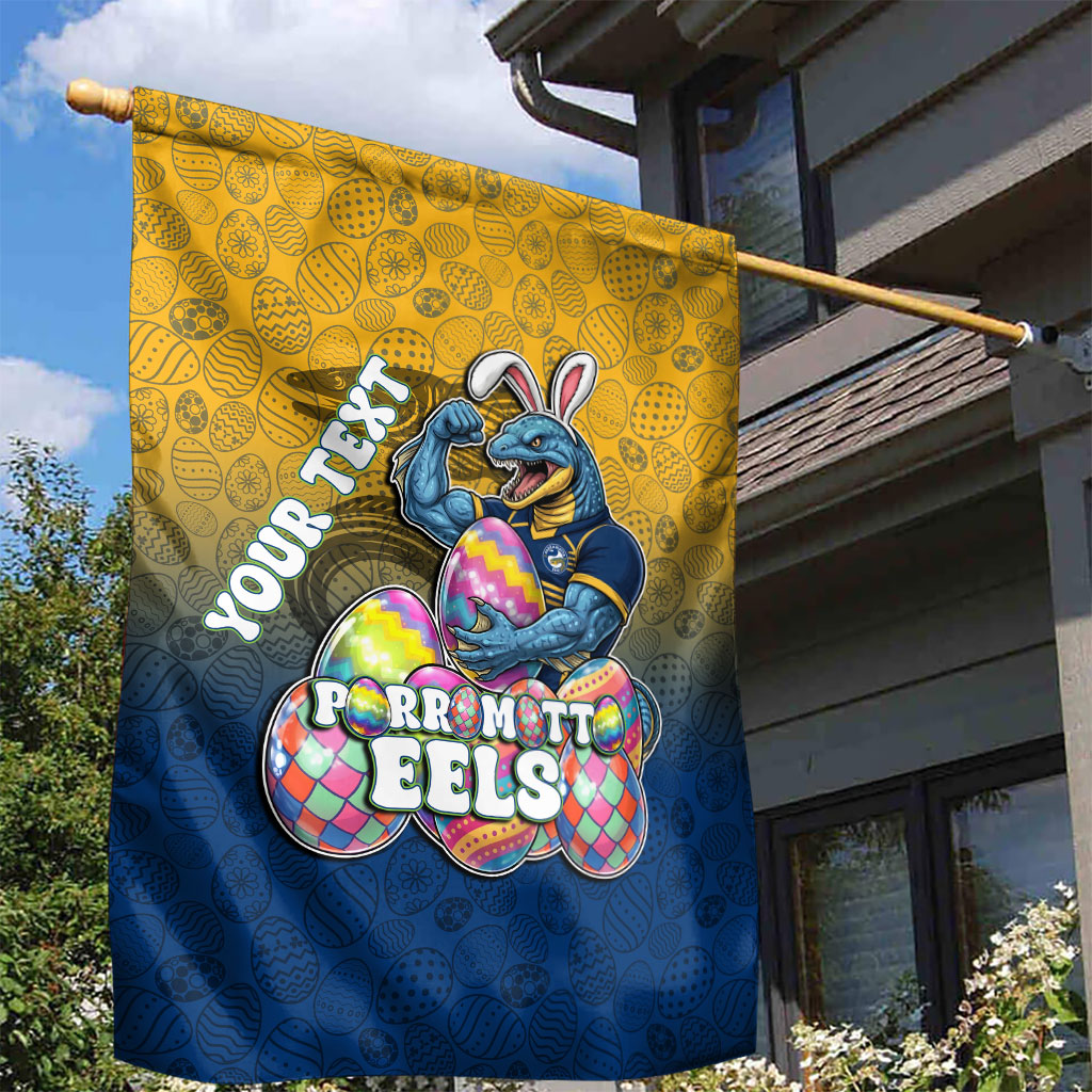 Personalized Parramatta Eels Garden Flag Easter Mascot - Colorful Eggs Cartoon Style