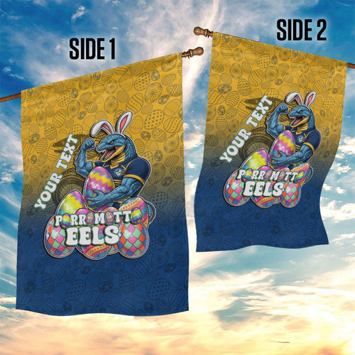 Personalized Parramatta Eels Garden Flag Easter Mascot - Colorful Eggs Cartoon Style